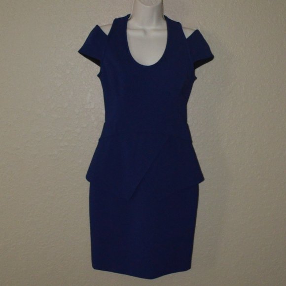 Sz 4 Yigal Azrouel Royal Blue Cold Shoulder Dress - Picture 1 of 6